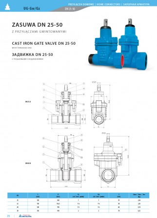 Cast iron gate valve UG-Gw/Gz Dn25-50